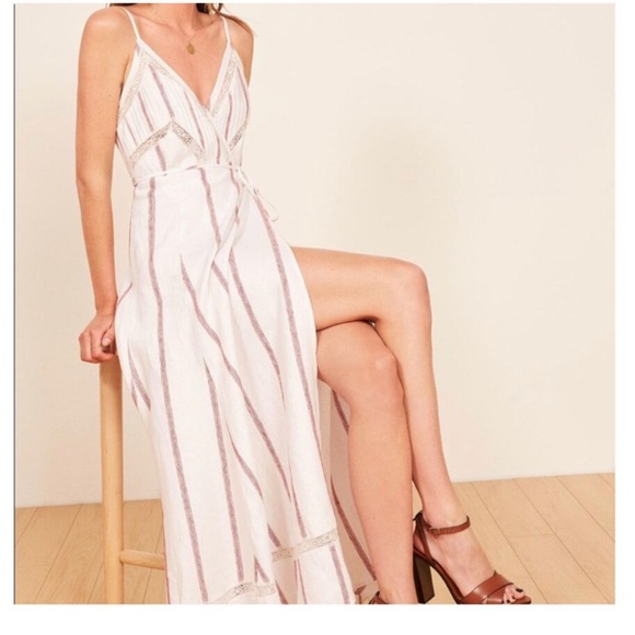 Reformation Daria Wrap Midi Linen Dress Size Medium - Picture 1 of 5